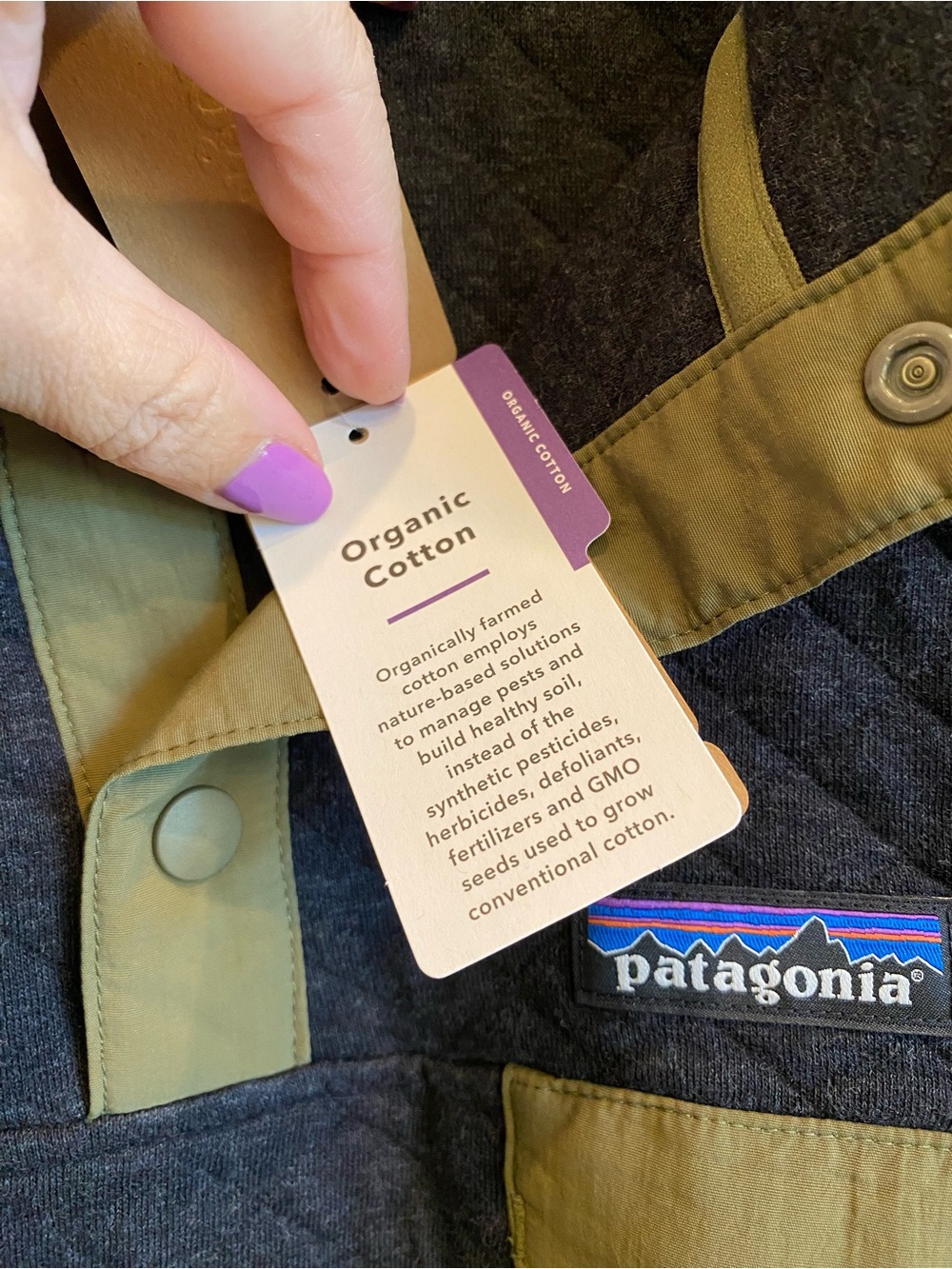 PATAGONIA Heathered Black & Green Organic Cotton Blend Quilt Snap T Pull Over - Picture 6 of 10
